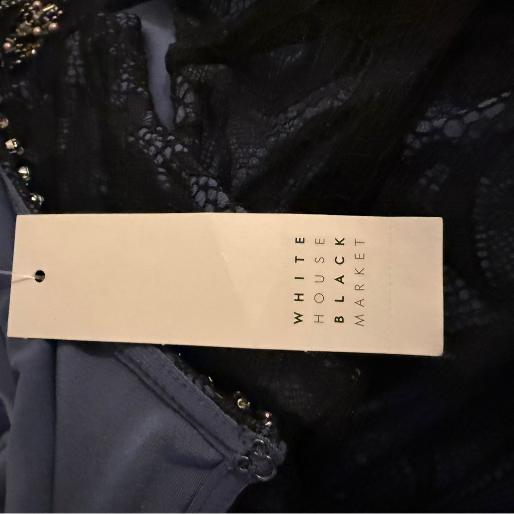 NWT White House Black Market Navy Lace Embellished Top Sz S - Picture 7 of 7